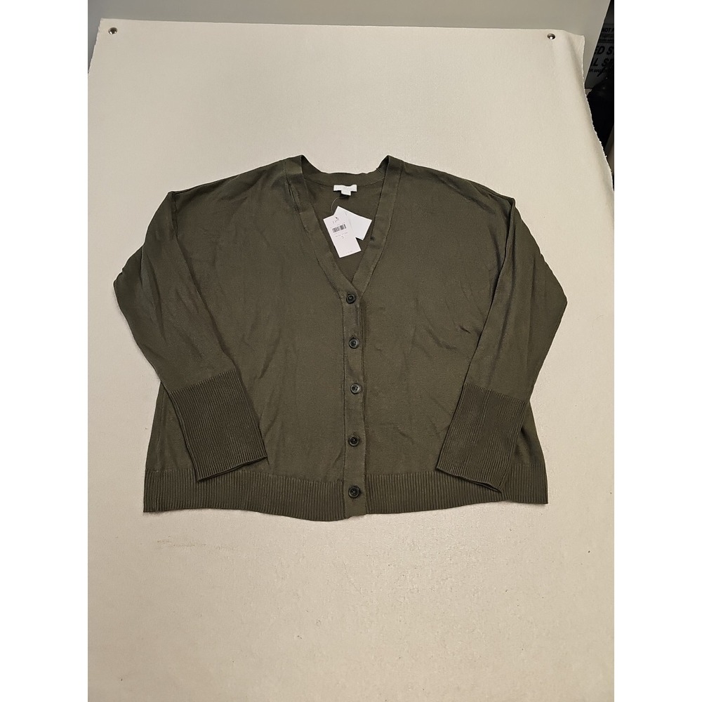 J. Jill Moss Stone Green Organic Cotton V-Neck Cardigan Sweater 227711 Size‎ S